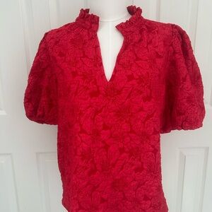 Sugarlips Red Textured Floral Blouse